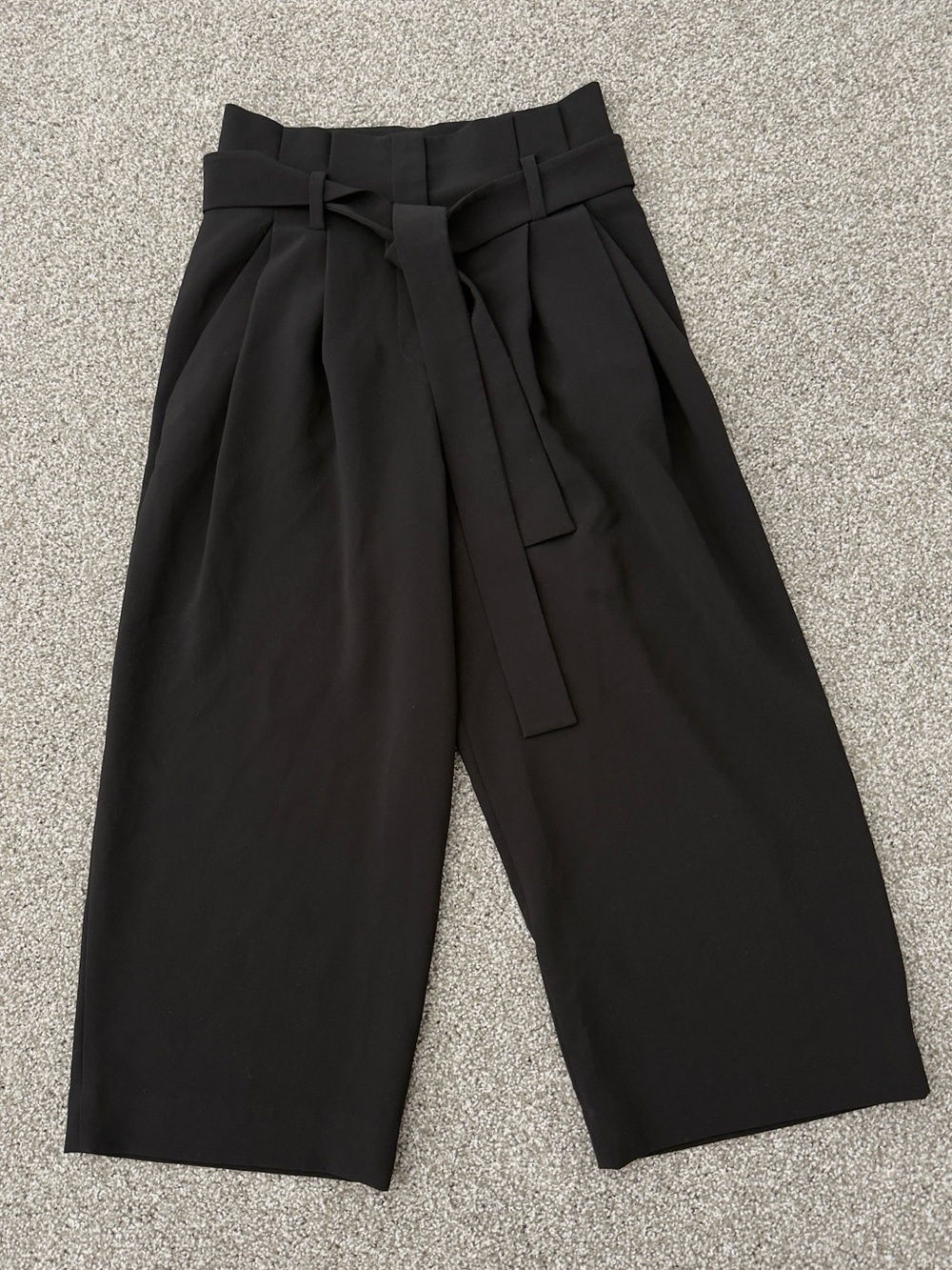 COS Black Wide Leg Paper Bag Waist Cropped Pants Tie Belt 8